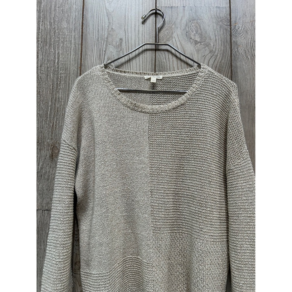 Eileen Fisher Organic Linen Cotton Mixed Stitch Sweater Beige Large L/G - Picture 6 of 7